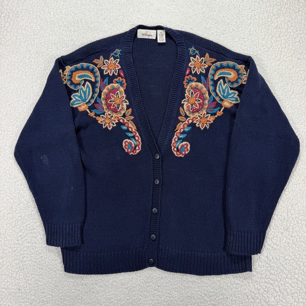 VTG 90s Worthington Cardigan Women's L Embroidered Floral Boho Cottagecore